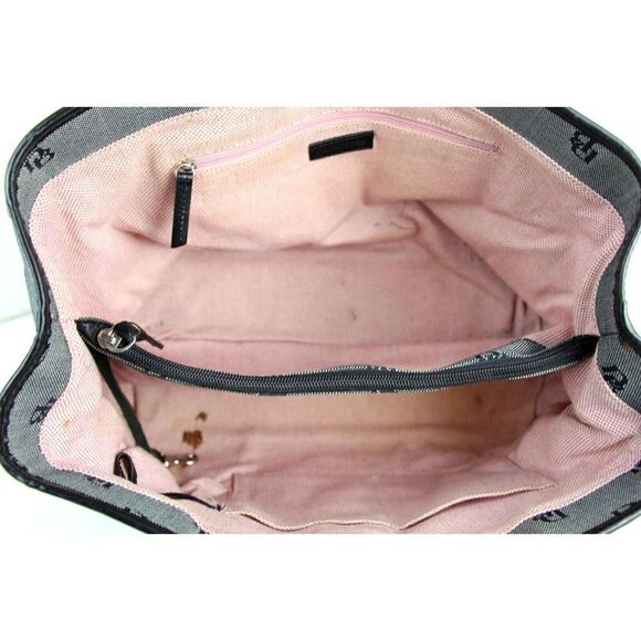 DOONEY & BOURKE GRAY DB CANVAS BLACK REAL LEATHER TRIM SHOULDER BAG TOTE HANDBAG - Picture 10 of 16